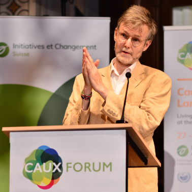 Alan Channer speaking at Caux. Photo - Leela Channer 
